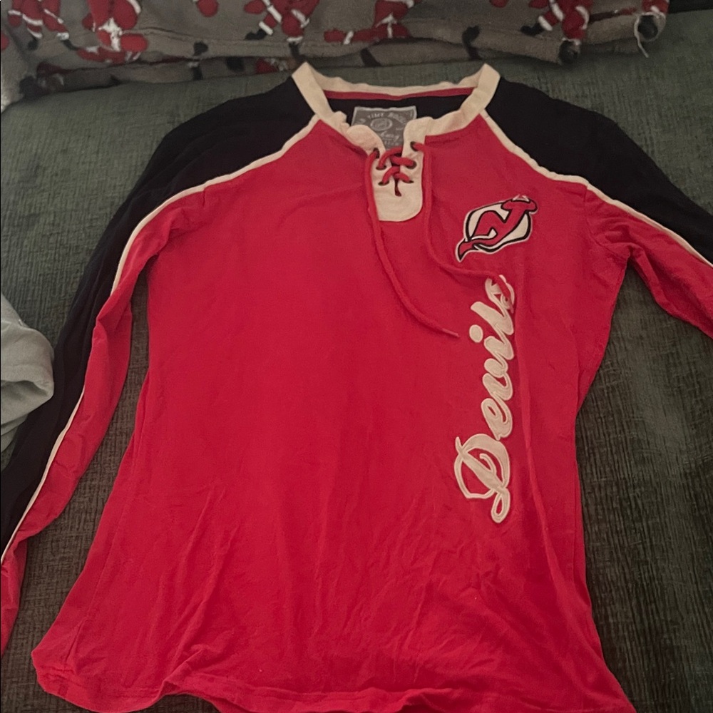 Red and Black Long Sleeve Shirt with Logo